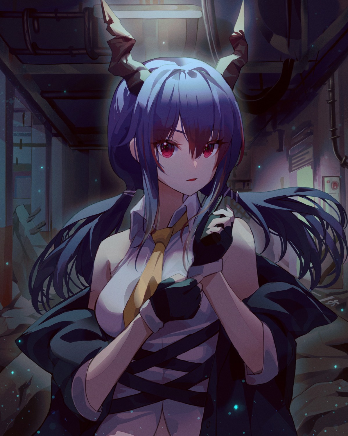 arknights, ch'en_(arknights), horns, uniform, zain_(jiha3905)