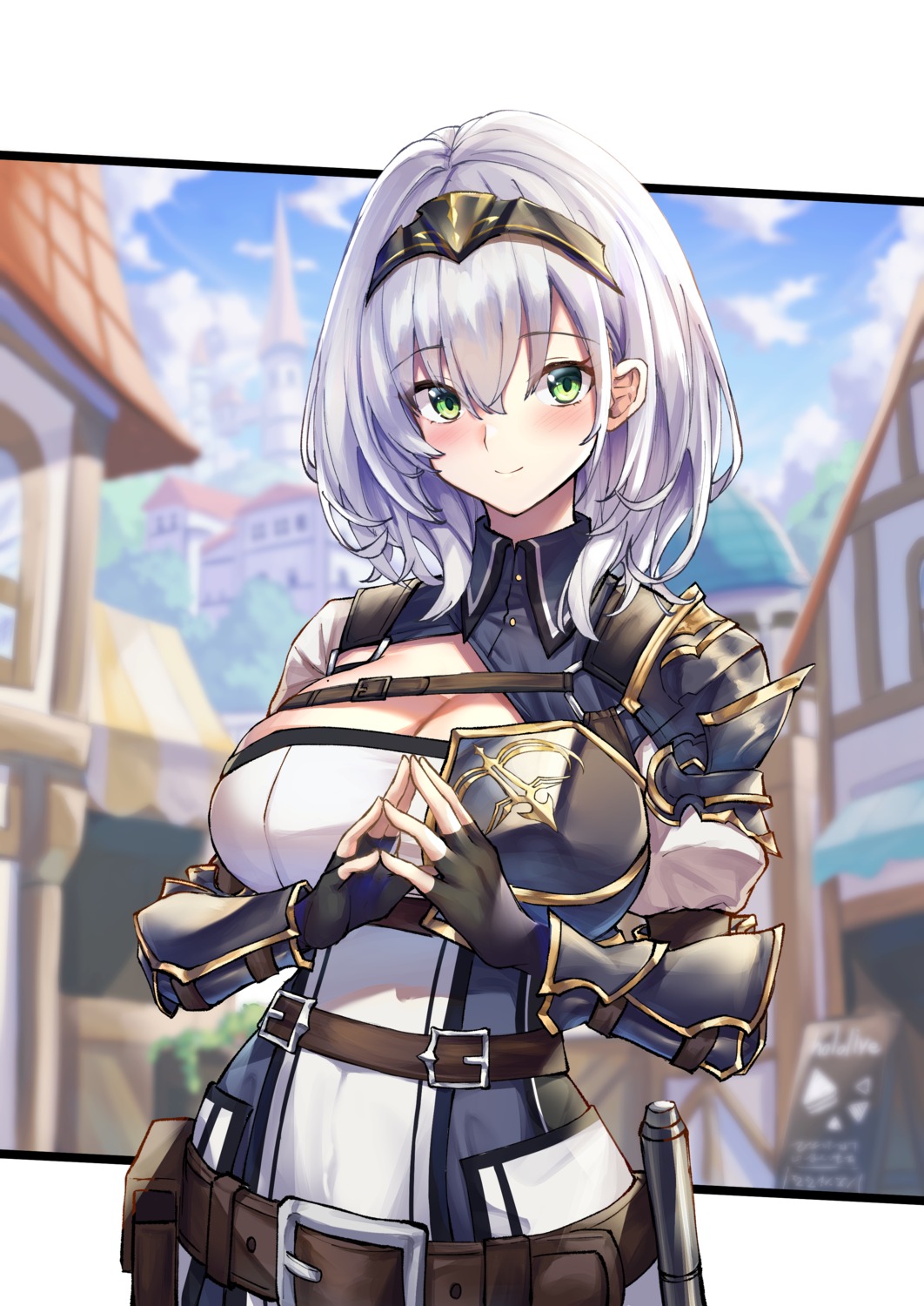 agibe, armor, cleavage, hololive, shirogane_noel