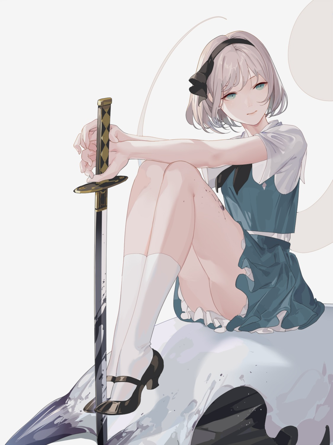 heels, hillly_(maiwetea), konpaku_youmu, myon, skirt_lift, sword, touhou