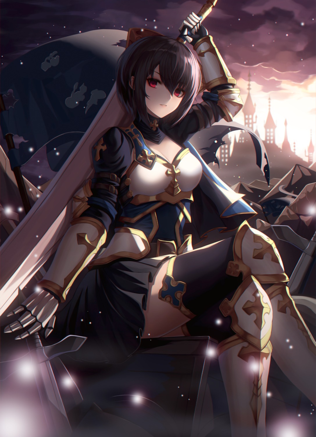 armor, cleavage, luc_(kor), sword, thighhighs