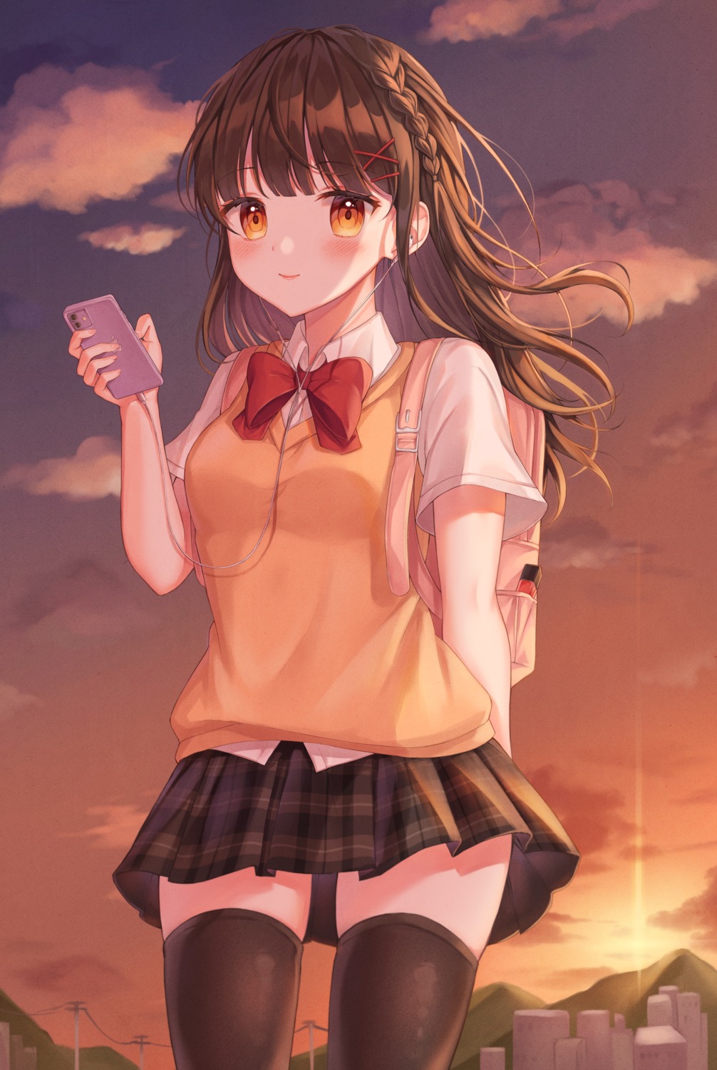 monjja, seifuku, sweater, thighhighs