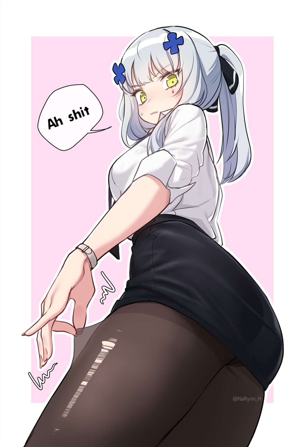 ass, business_suit, girls_frontline, hk416_(girls_frontline), narynn, pantyhose, torn_clothes, watermark