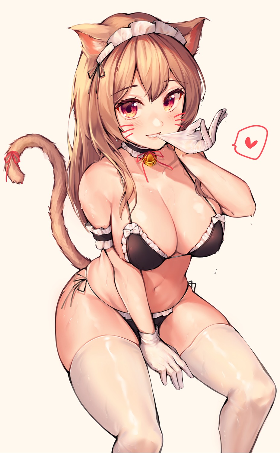 animal_ears, bikini, hakushoku_n, maid, nekomimi, swimsuits, tail, thighhighs