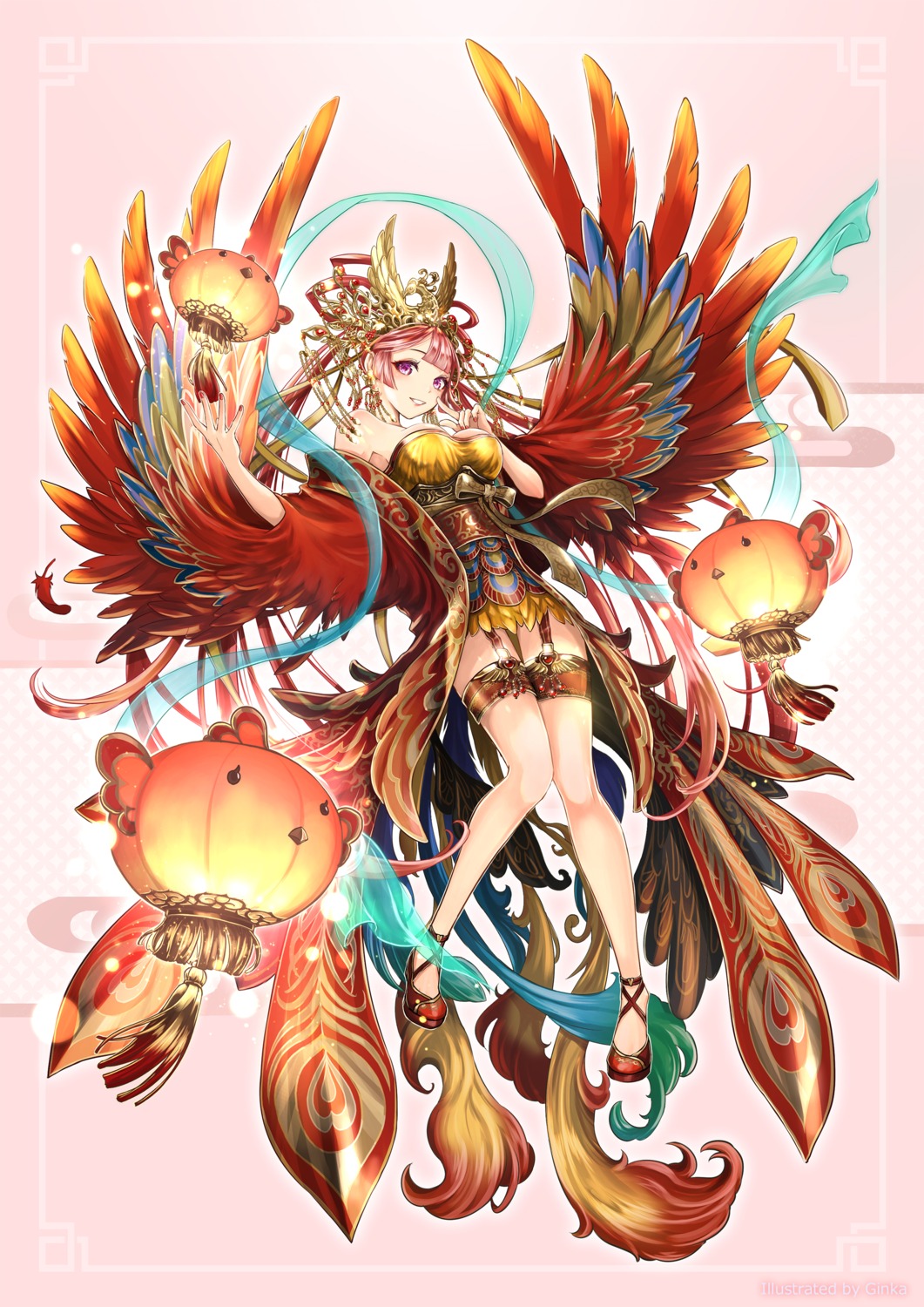 asian_clothes, breast_hold, garter, ginka_(pixiv1171736), heels, houchi_shoujo, wings