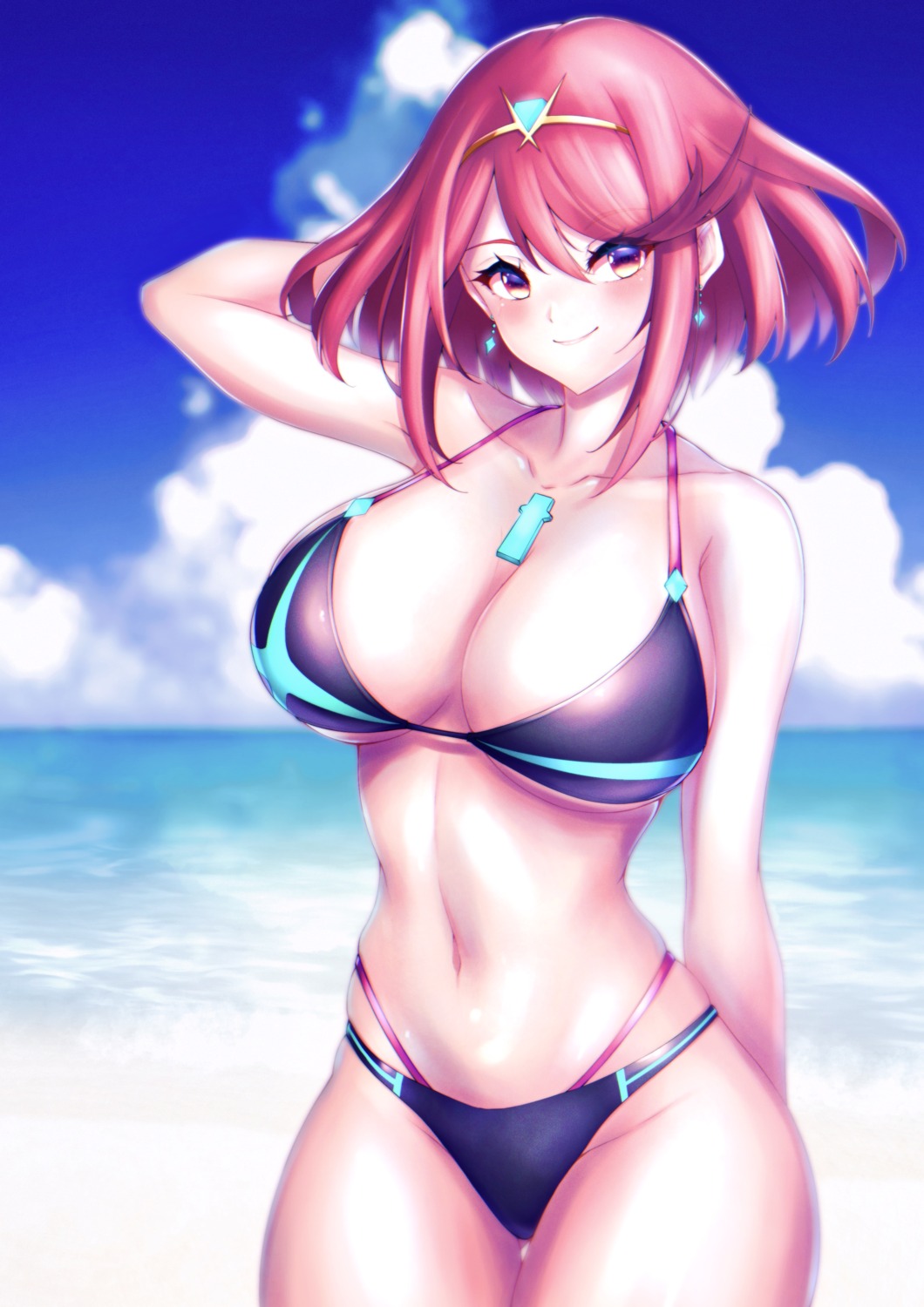 bikini, hakusai_(hksicabb), homura_(xenoblade_2), swimsuits, xenoblade_(series), xenoblade_2