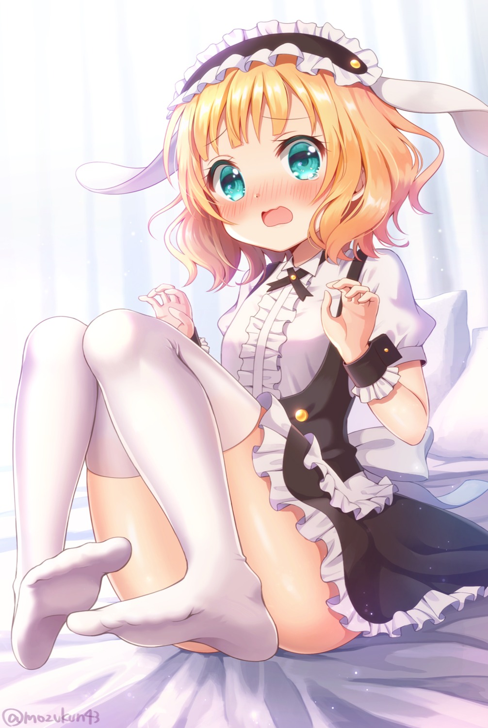 animal_ears, bunny_ears, feet, gochuumon_wa_usagi_desu_ka?, kirima_sharo, maid, mozukun43, skirt_lift