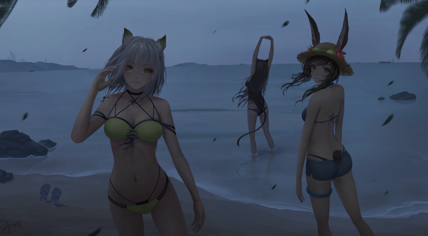 amiya_(arknights), animal_ears, arknights, ass, bikini, bunny_ears, cleavage, garter