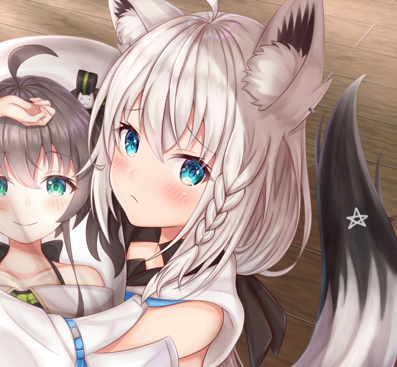 animal_ears, hololive, hololive_gamers, kitsune, namekuji_ojiichan, natsuiro_matsuri, shirakami_fubuki, tail