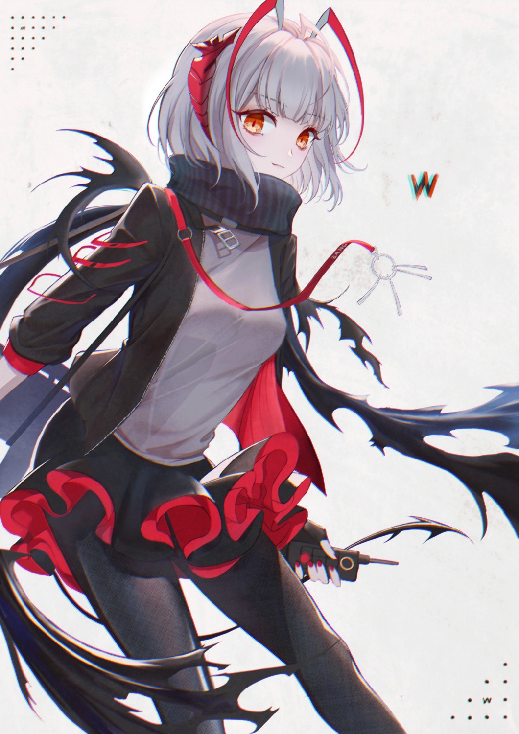 arknights, horns, osagelts1213, pantyhose, tail, w_(arknights), wings