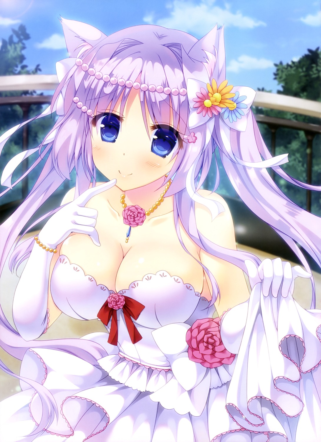 cleavage, dress, furukawa_lemon, skirt_lift, wedding_dress