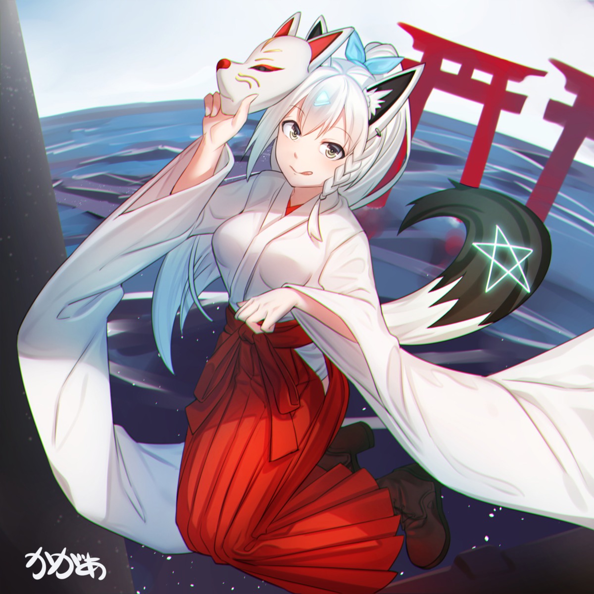 animal_ears, arpeggio_kaga, heels, hololive, hololive_gamers, japanese_clothes, kitsune, miko
