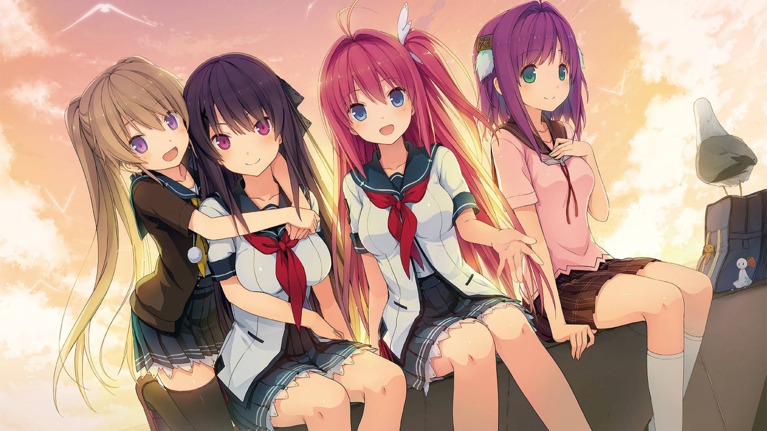ao_no_kanata_no_four_rhythm, arisaka_mashiro, ichinose_rika, kurashina_asuka, seifuku, sprite, suzumori, thighhighs