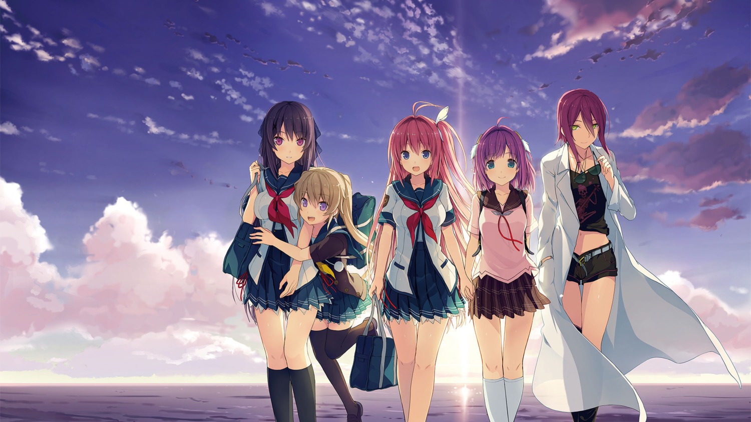 ao_no_kanata_no_four_rhythm, arisaka_mashiro, ichinose_rika, kagami_aoi, kurashina_asuka, megane, seifuku, sprite