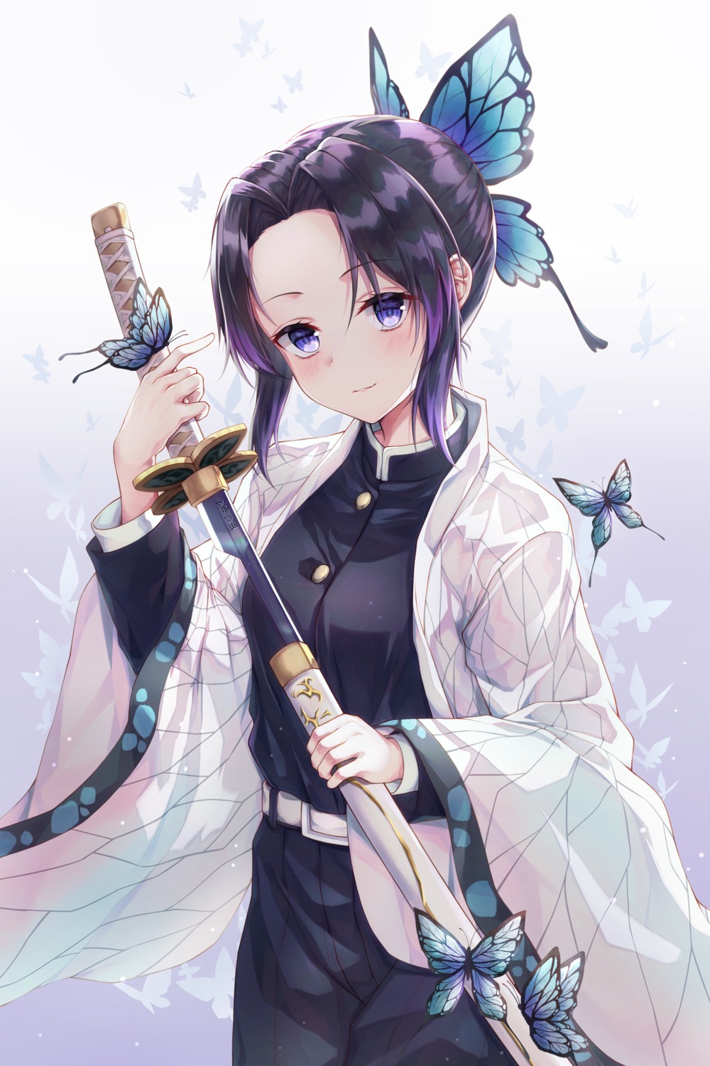 gyungsin, japanese_clothes, kimetsu_no_yaiba, kochou_shinobu, sword, uniform