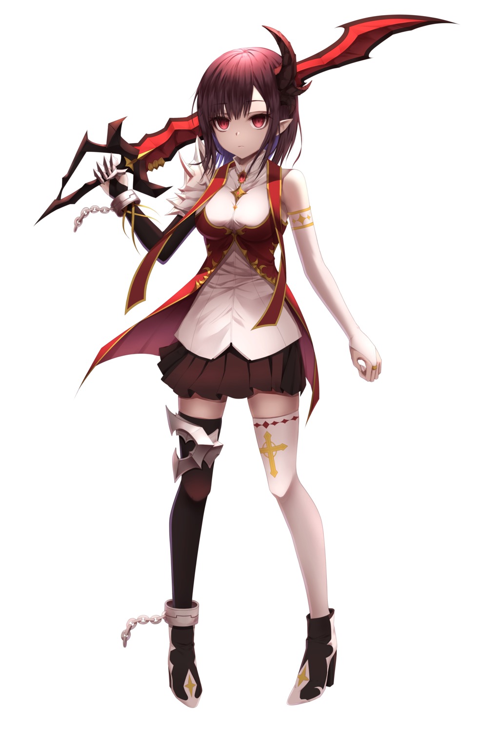 armor, garter, gyungsin, heels, horns, pointy_ears, sword, thighhighs