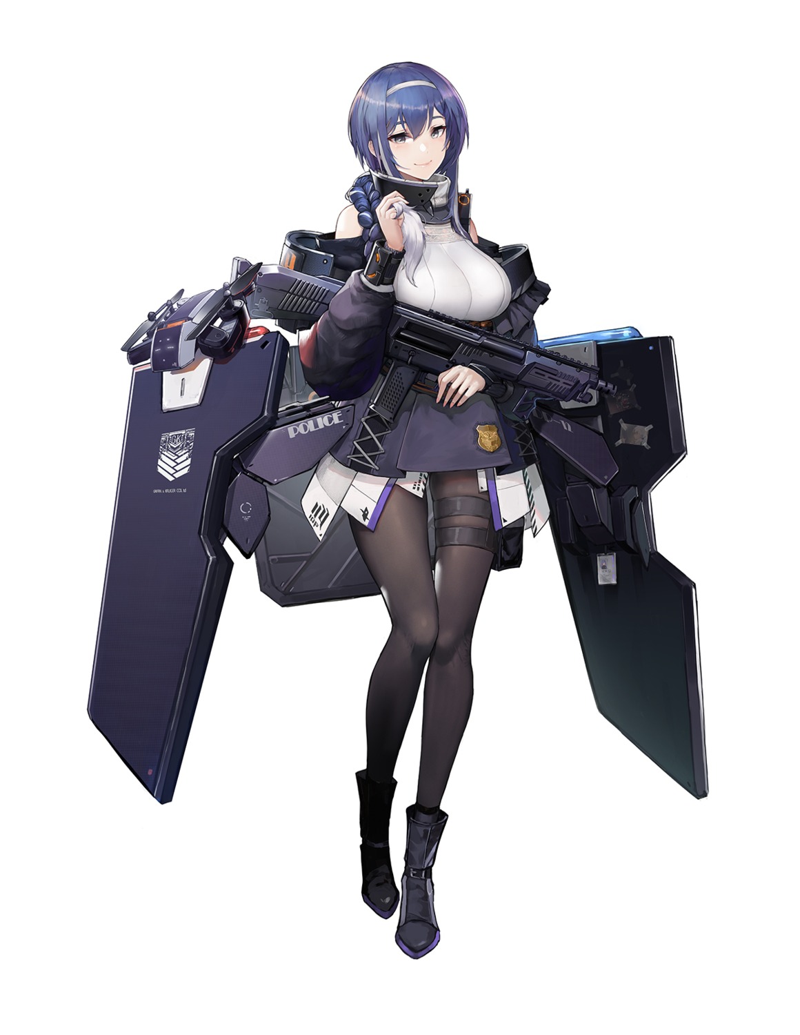 breast_hold, dp-12_(girls_frontline), garter, girls_frontline, gun, pandea_work, pantyhose