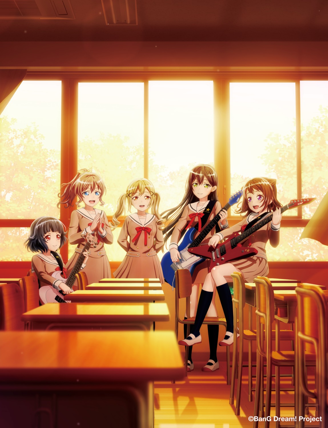 bang_dream!, guitar, hanazono_tae, ichigaya_arisa, seifuku, tagme, toyama_kasumi, ushigome_rimi