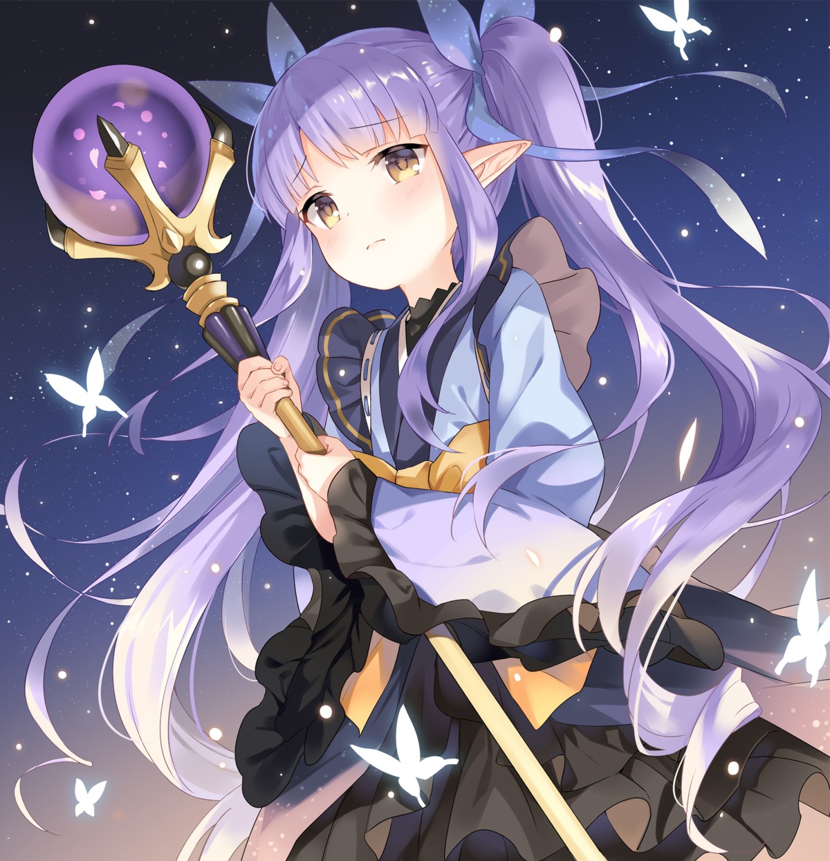 hikawa_kyouka, japanese_clothes, kurasawa_moko, pointy_ears, princess_connect!, princess_connect!_re:dive, weapon