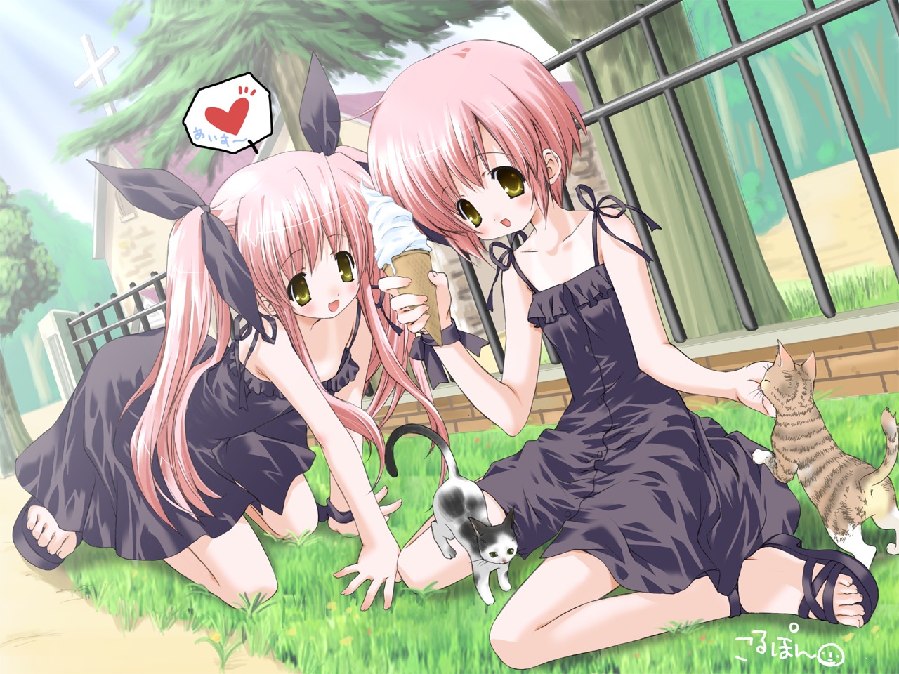 kousaka_alice, kousaka_maria, morinaga_korune, suigetsu, wallpaper