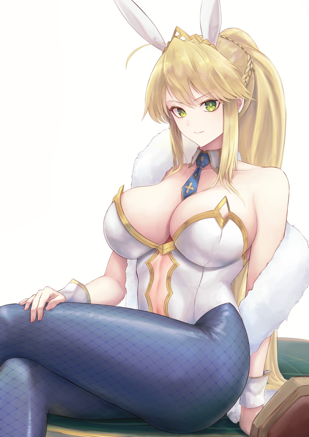 animal_ears, artoria_pendragon_(fate), bunny_ears, bunny_girl, fate/grand_order, fishnets, fuwatoromonta, pantyhose