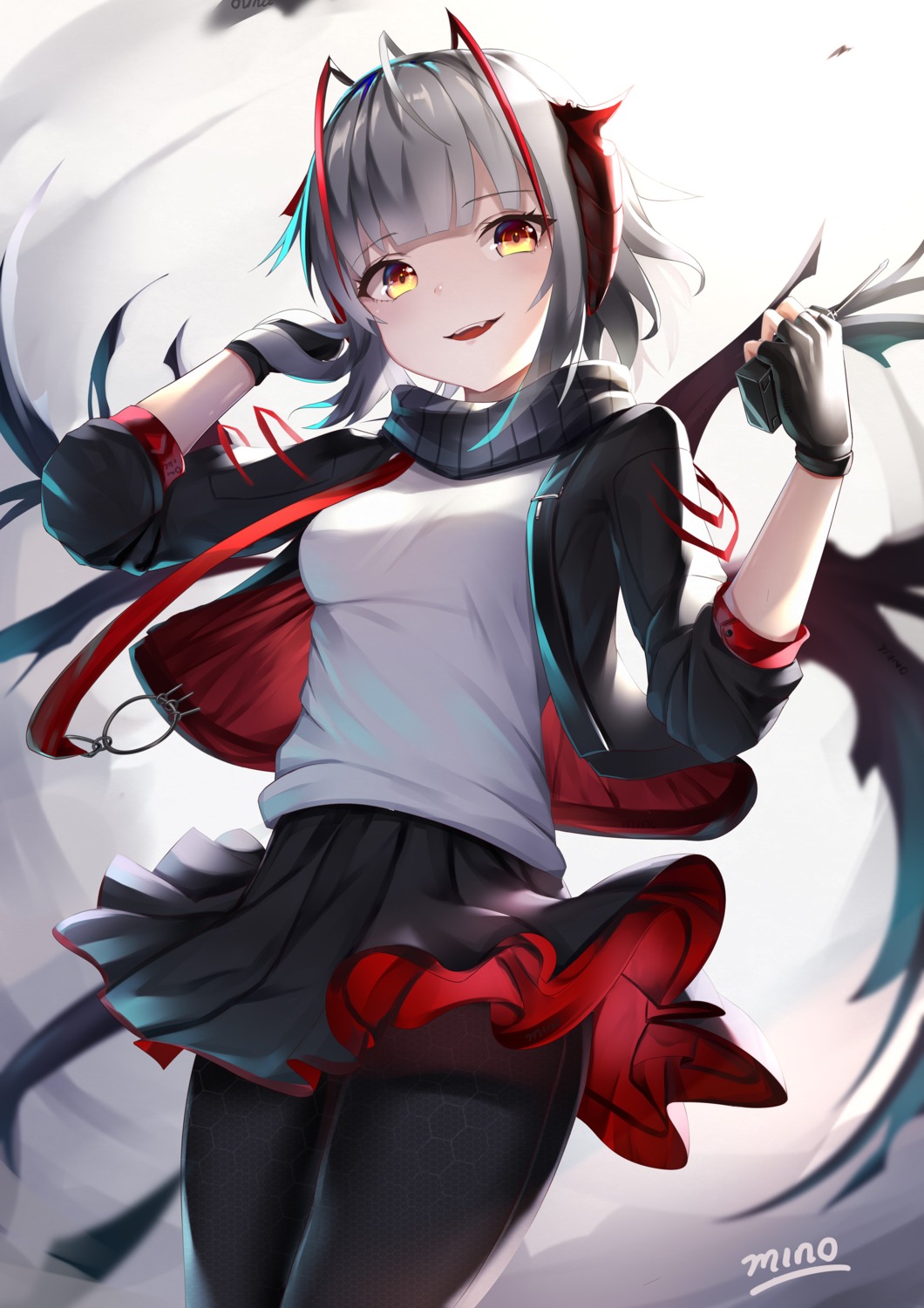 arknights, horns, minoominoomi, pantyhose, skirt_lift, w_(arknights)