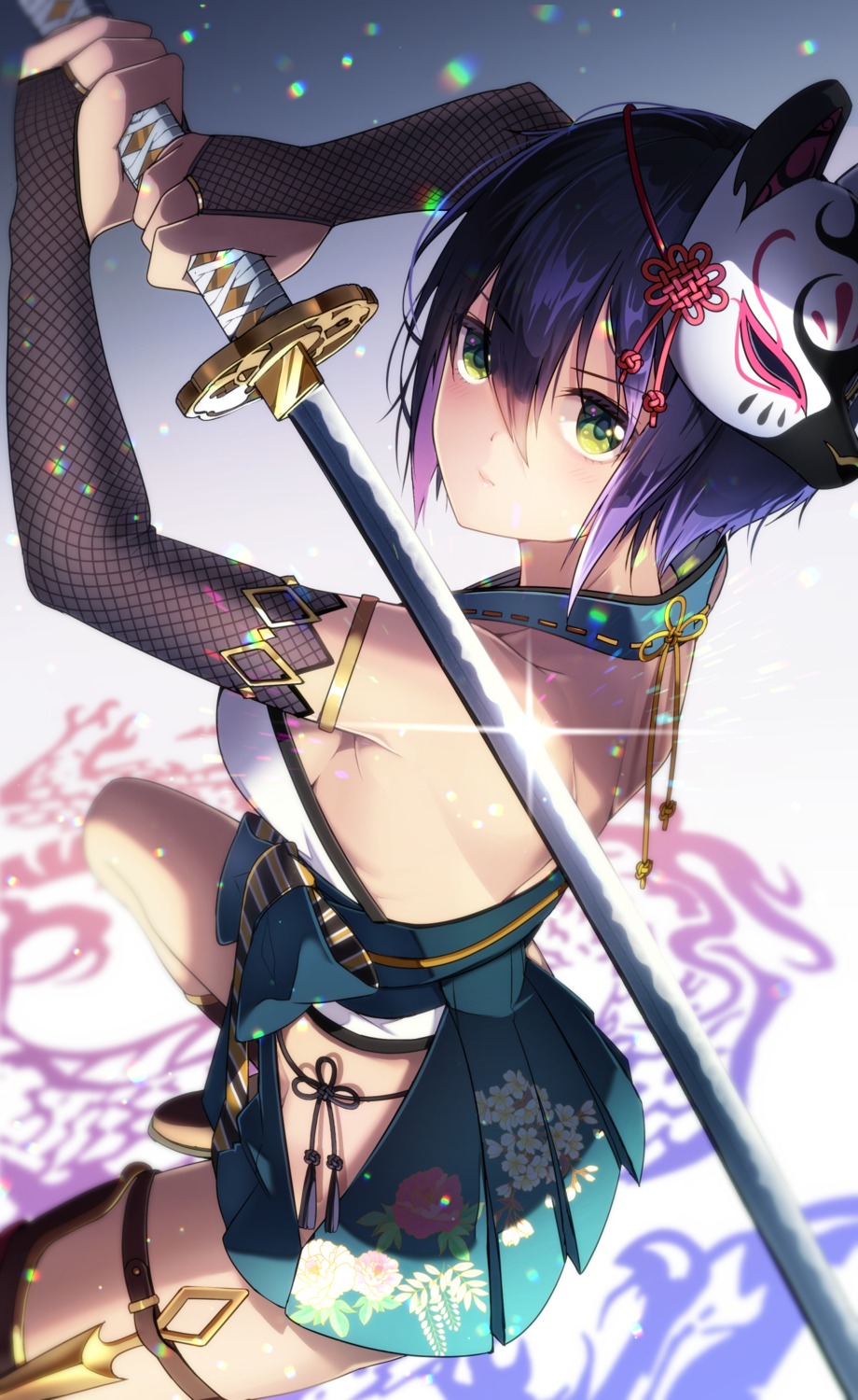 fujiya_takao, garter, japanese_clothes, pantsu, string_panties, sword, weapon