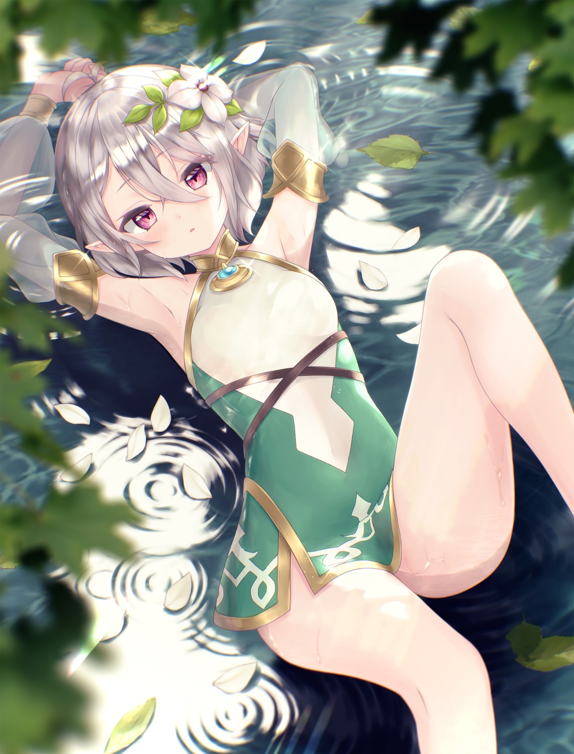 dress, kokkoro, pointy_ears, princess_connect!, princess_connect!_re:dive, rupe_paperu, see_through, wet