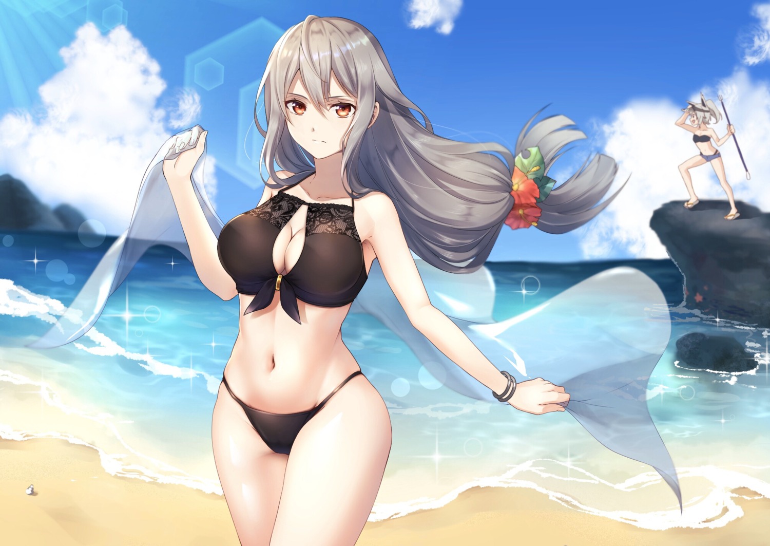 arknights, bikini, cleavage, grani_(arknights), noan, skadi_(arknights), swimsuits