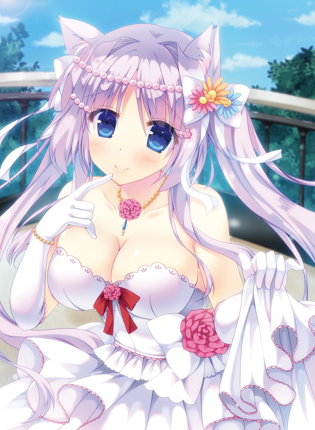 cleavage, dress, furukawa_lemon, skirt_lift, wedding_dress