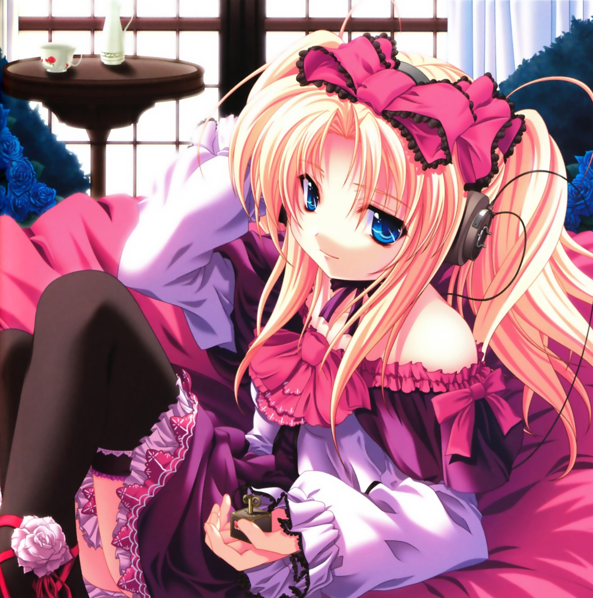 fixed, headphones, kanojo-tachi_no_ryuugi, lolita_fashion, miyama-zero, shirogane_tobari, thighhighs