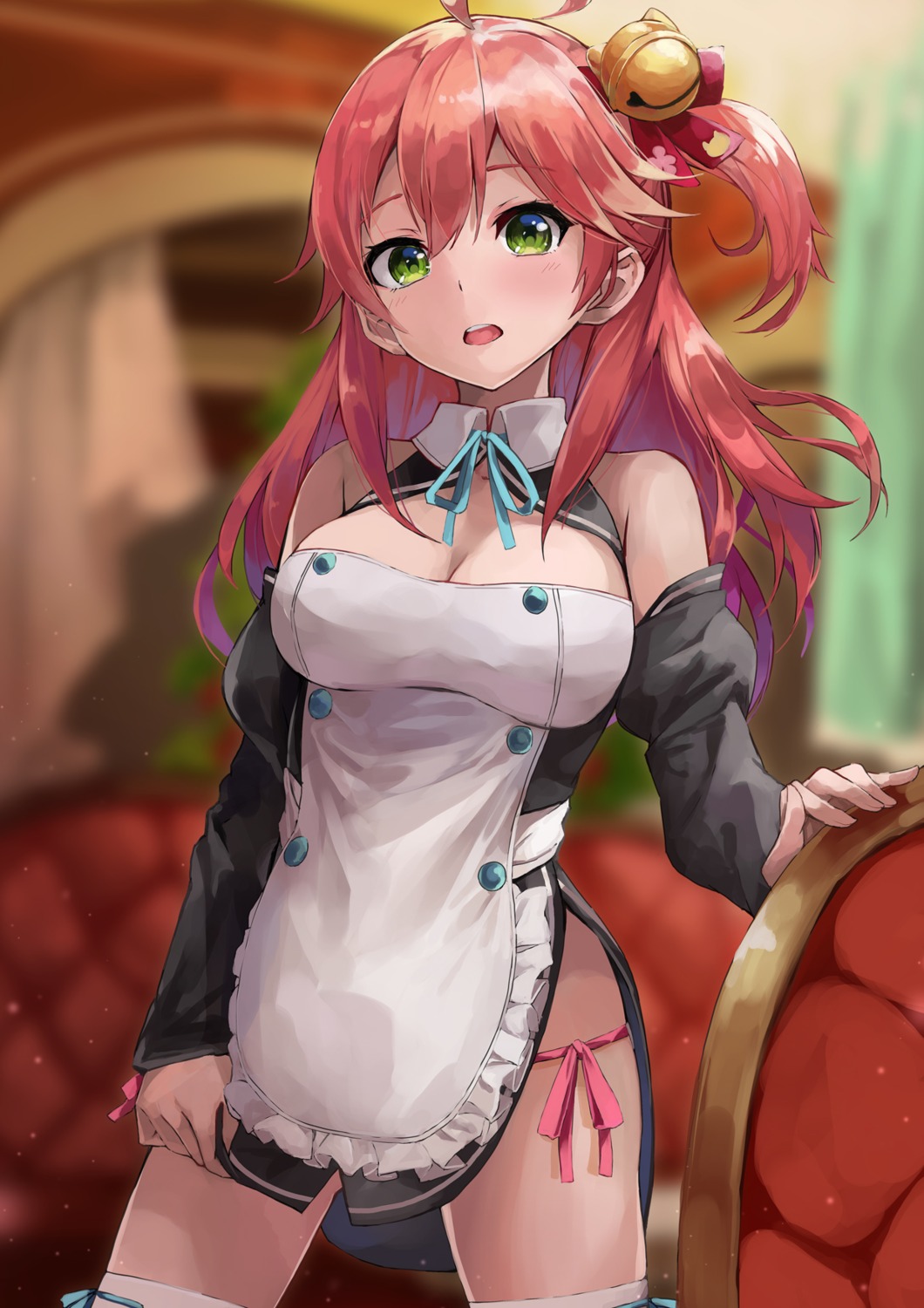 cleavage, hololive, konkito, maid, sakura_miko, thighhighs