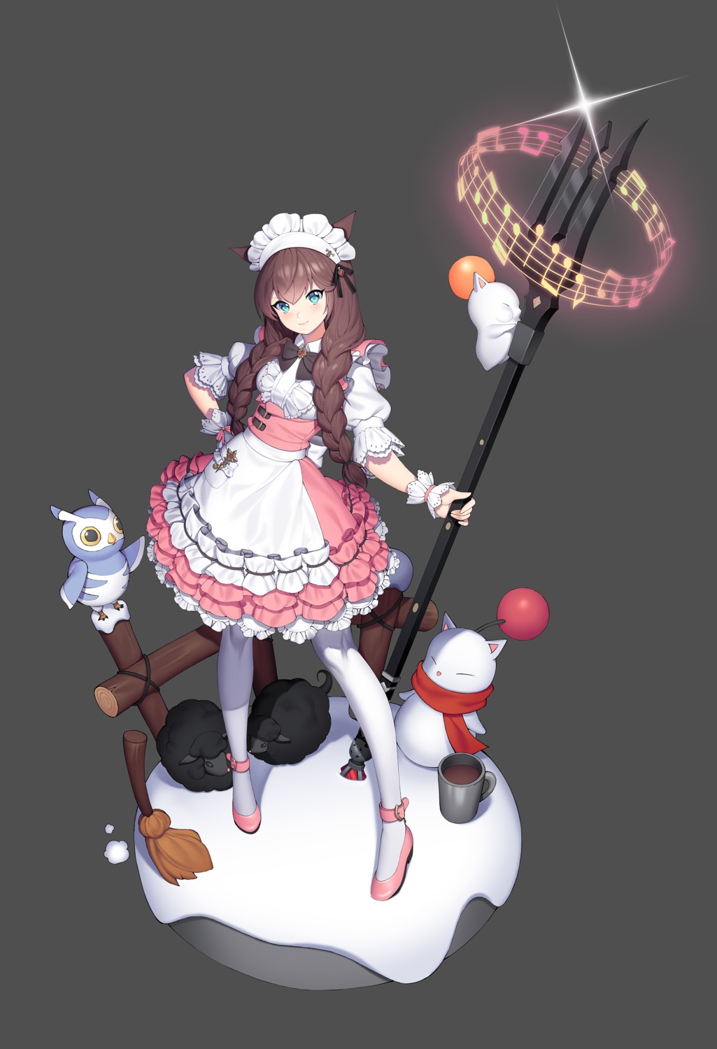 animal_ears, final_fantasy, final_fantasy_xiv, heels, lemonpear, maid, weapon
