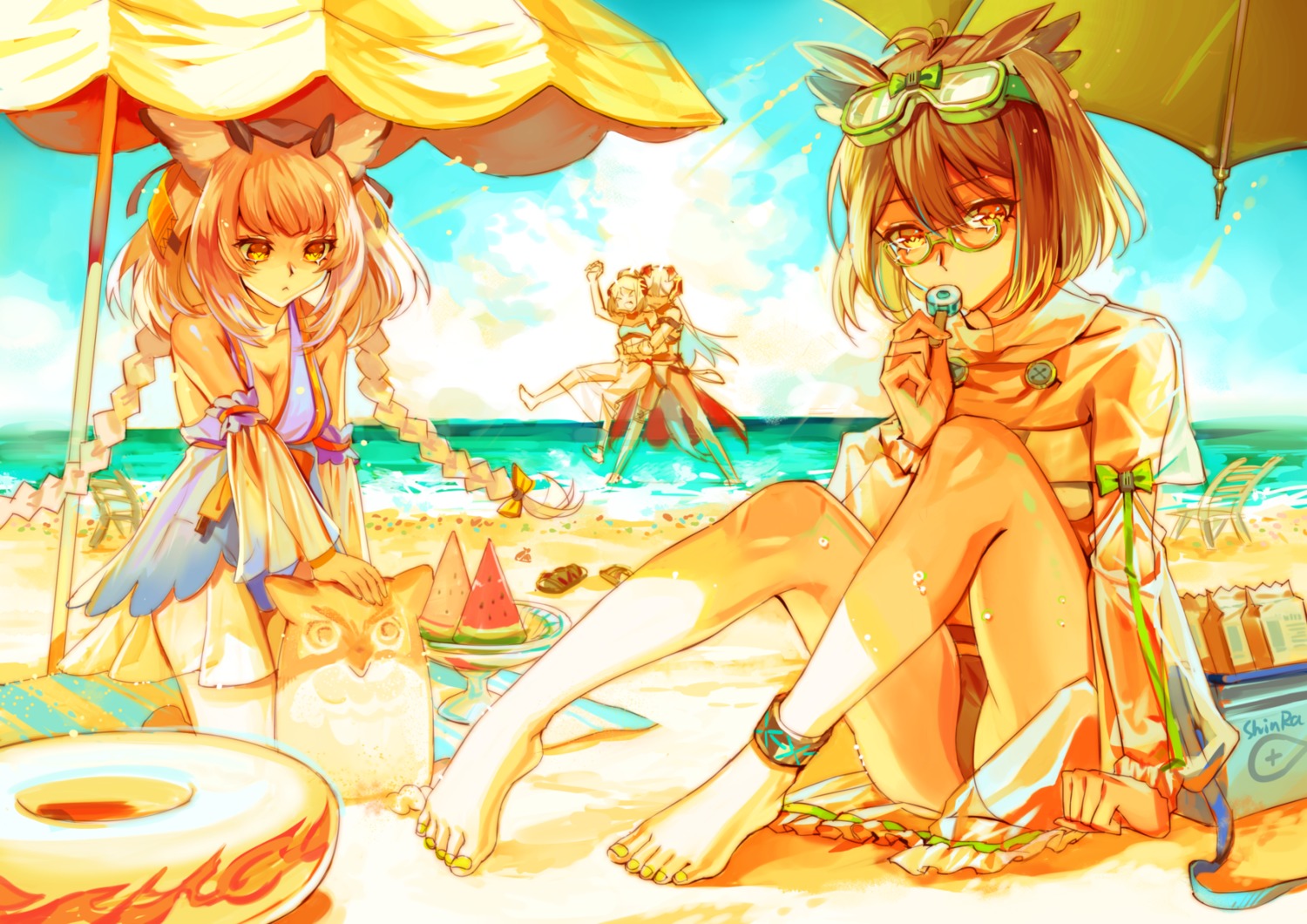 arknights, cleavage, feet, megane, see_through, shinra_(user_shinra), swimsuits, wet