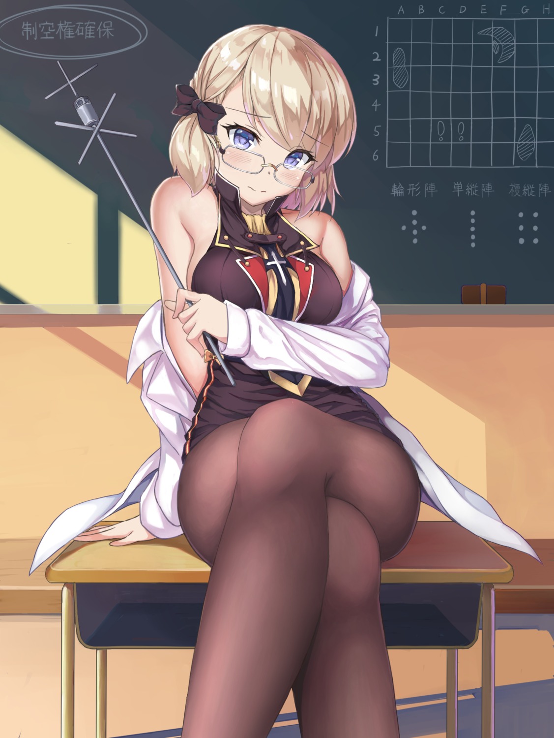 azur_lane, breast_hold, eroge-_(artist), megane, pantyhose, skirt_lift, z23_(azur_lane)