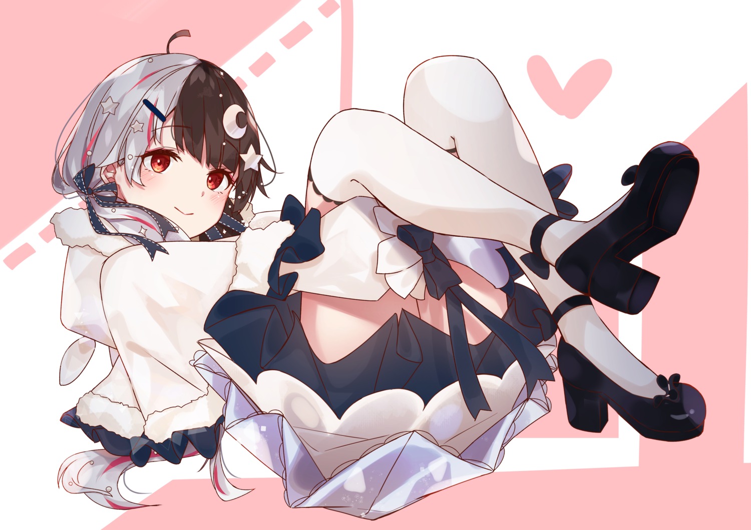 heels, hikari_yui, nijisanji, skirt_lift, thighhighs, yorumi_rena