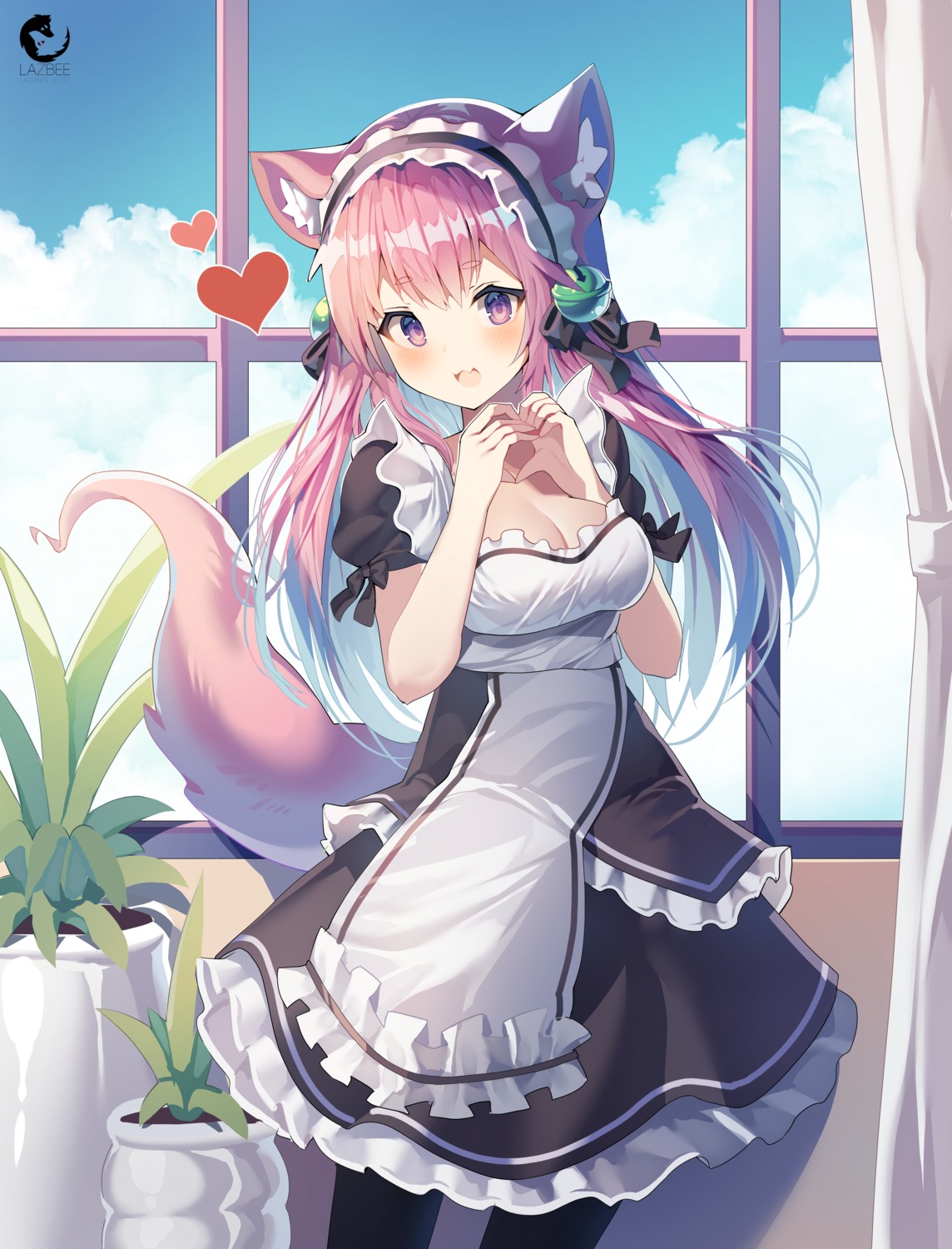 animal_ears, breast_hold, lazbee, maid, nekomimi, tail
