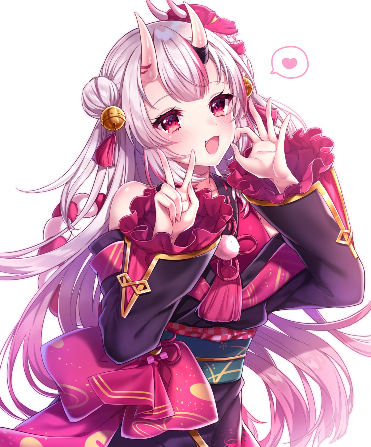 hololive, horns, japanese_clothes, nakiri_ayame, usano
