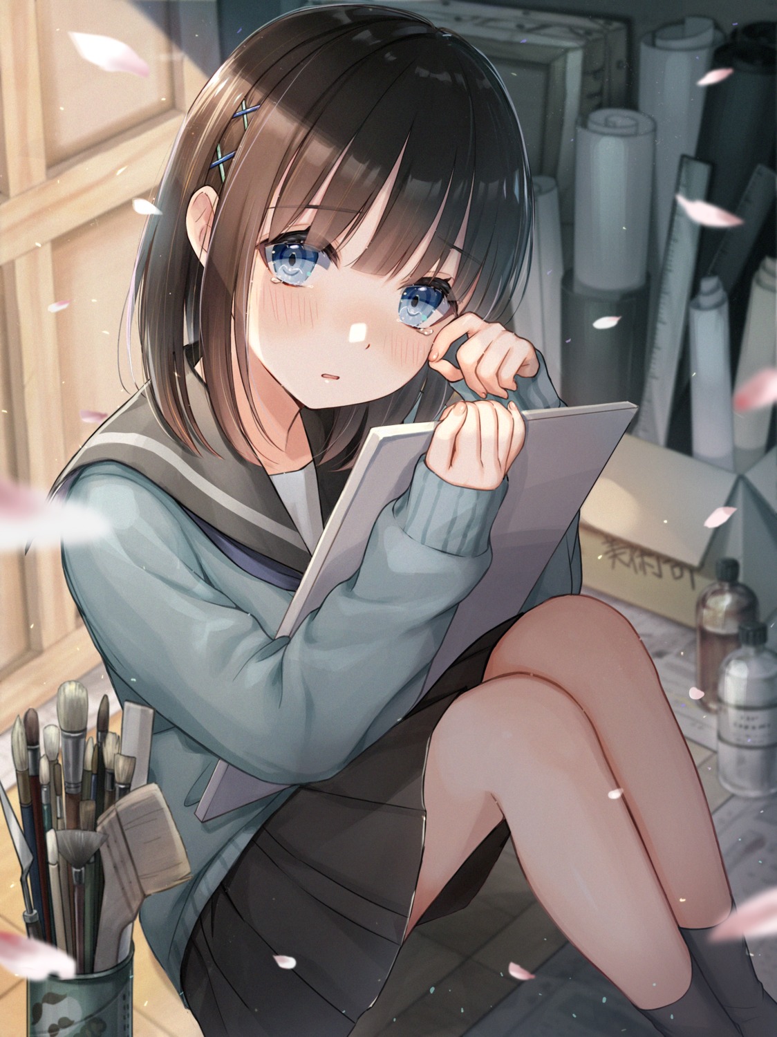 seifuku, skirt_lift, sweater, utaka_(anyoanyot)