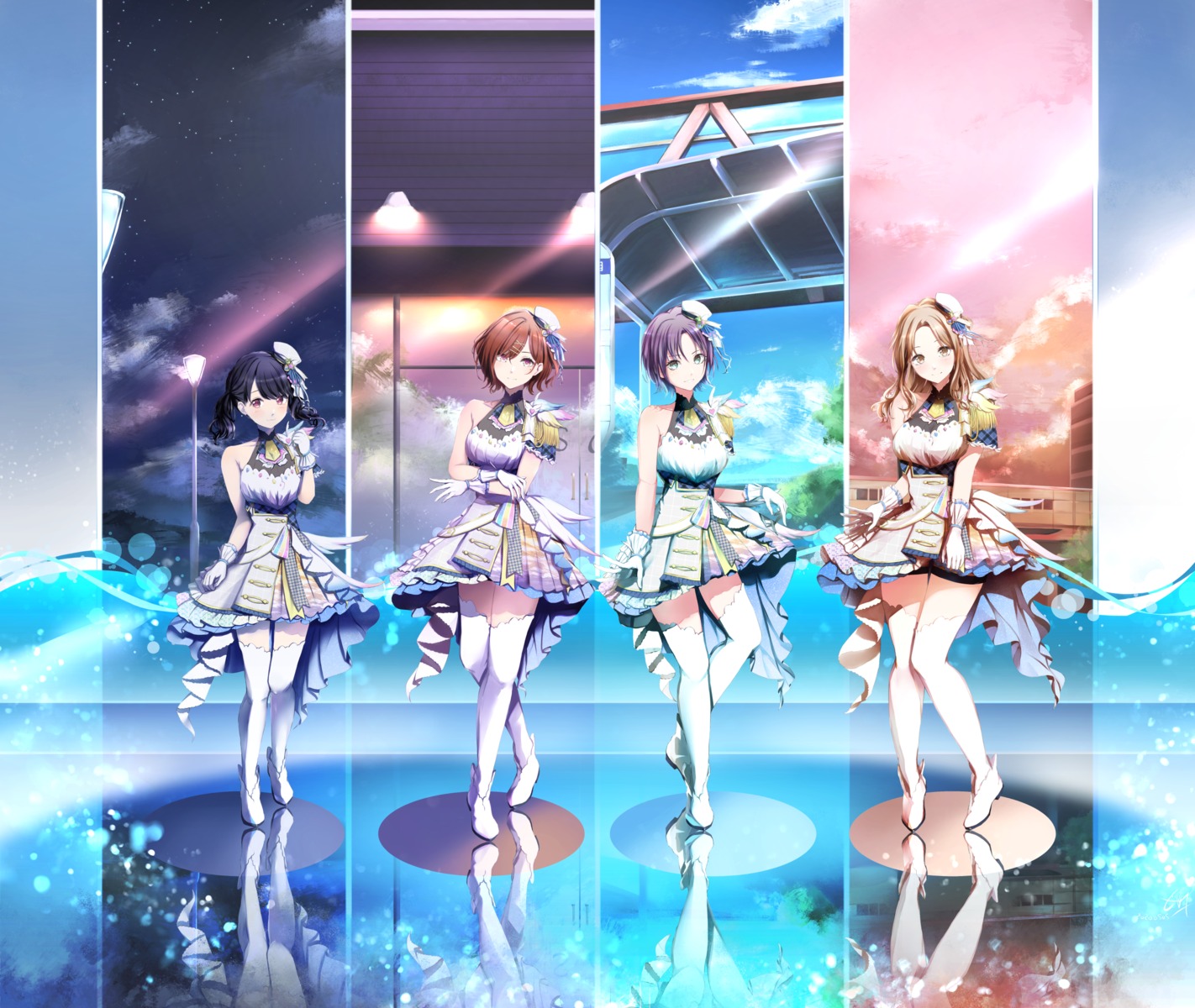 asakura_tooru, dress, fukumaru_koito, heels, higuchi_madoka, ichikawa_nana, neofreet, the_idolm@ster, the_idolm@ster_shiny_colors, thighhighs