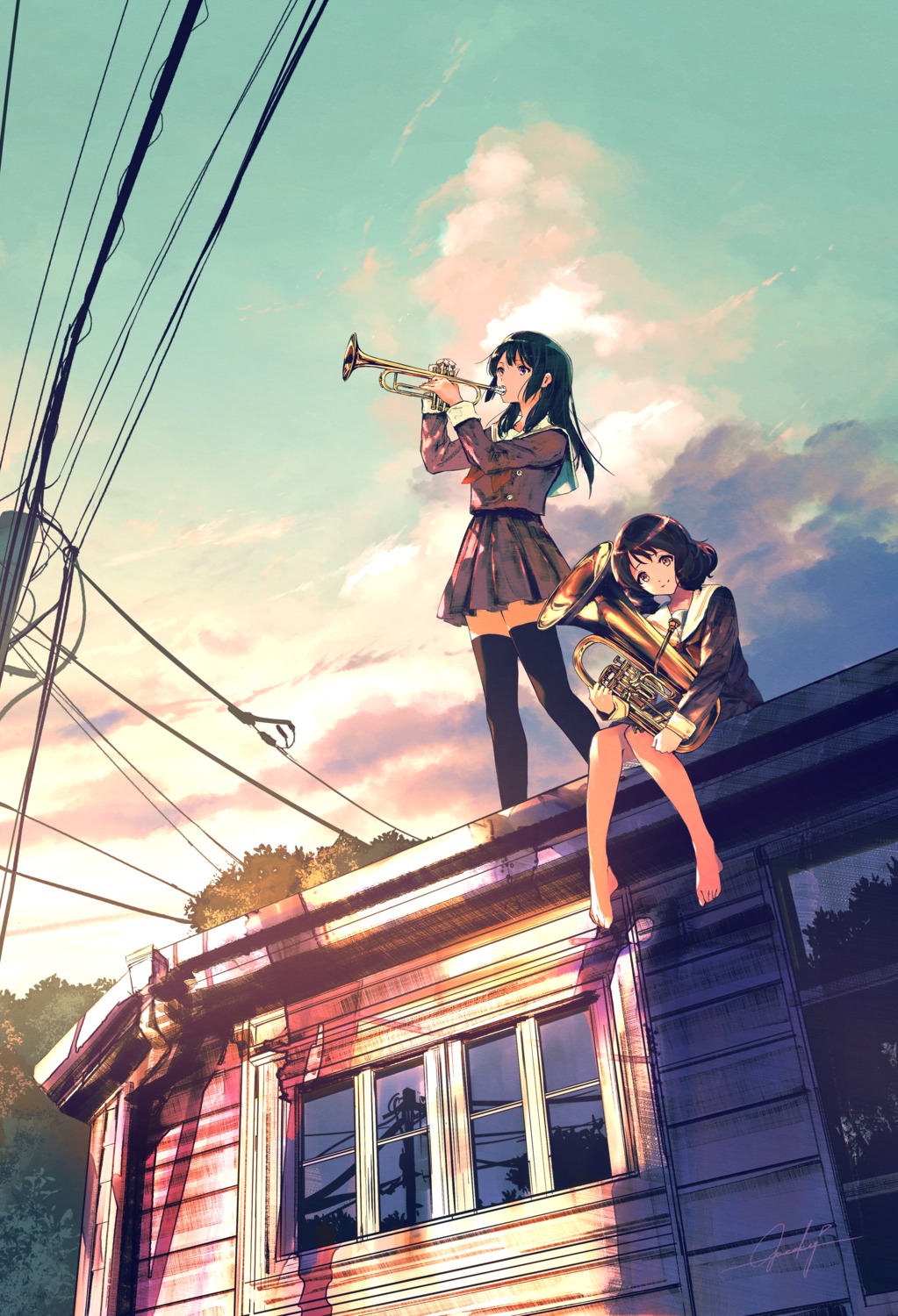 feet, goroku, hibike!_euphonium, kousaka_reina, oumae_kumiko, seifuku, thighhighs