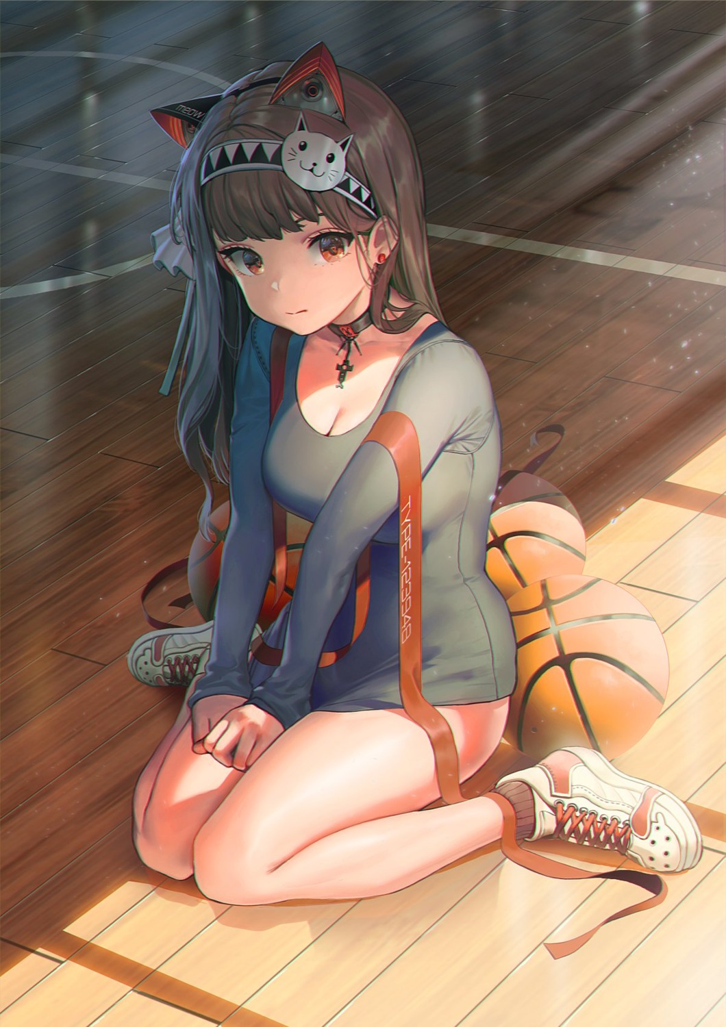 animal_ears, basketball, cleavage, ihobus, leotard, nekomimi