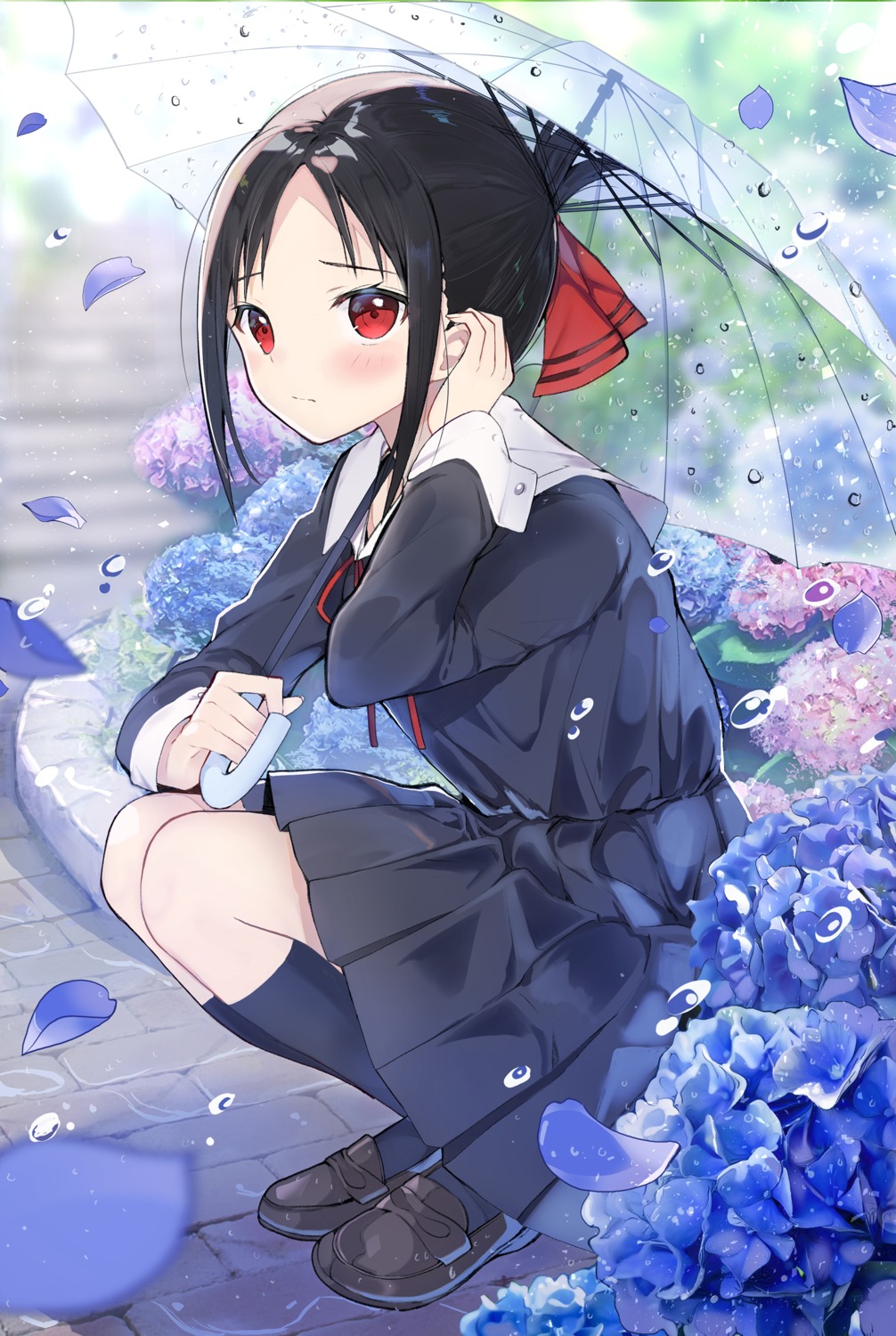 kaguya-sama_wa_kokurasetai_~tensai-tachi_no_renai_zunousen~, kyou_hotaru, seifuku, shinomiya_kaguya, skirt_lift, umbrella