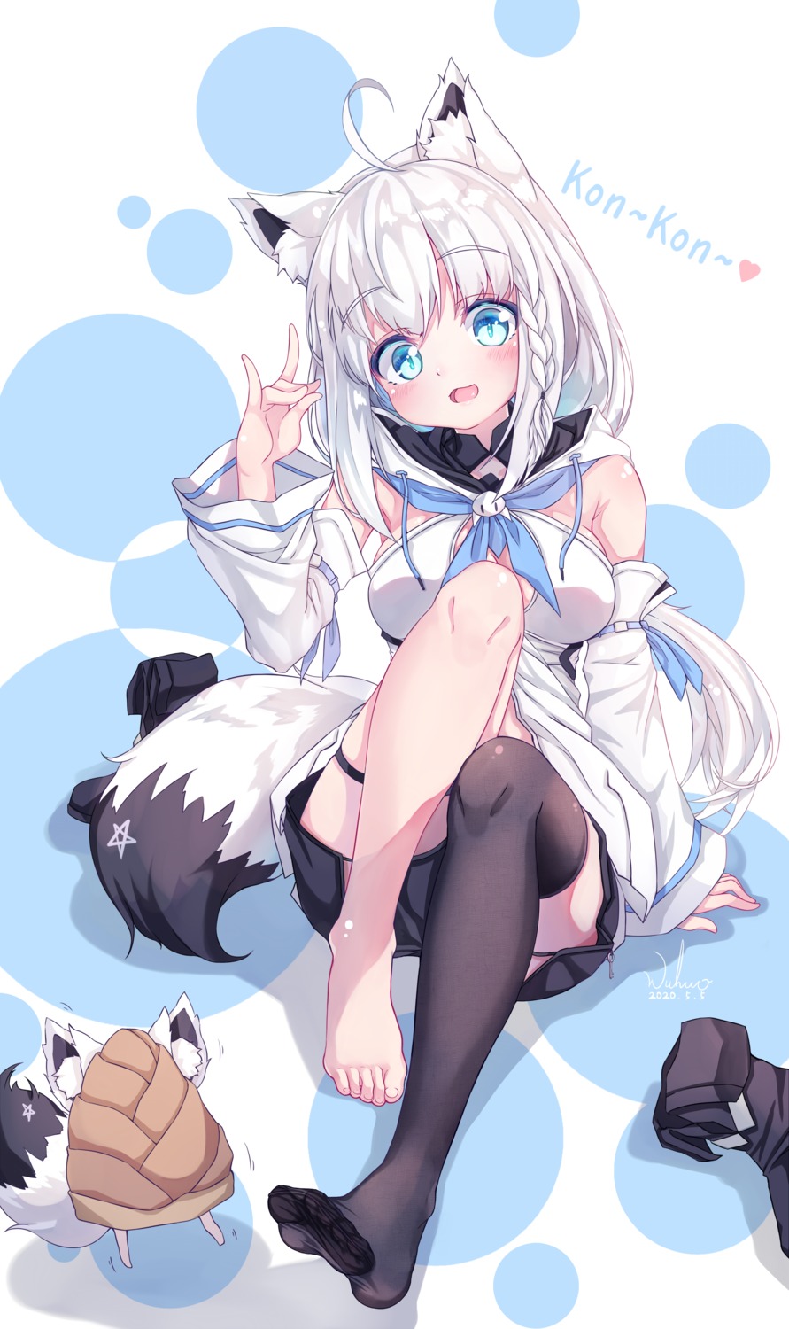 animal_ears, feet, garter, hololive, hololive_gamers, kitsune, shirakami_fubuki, tail
