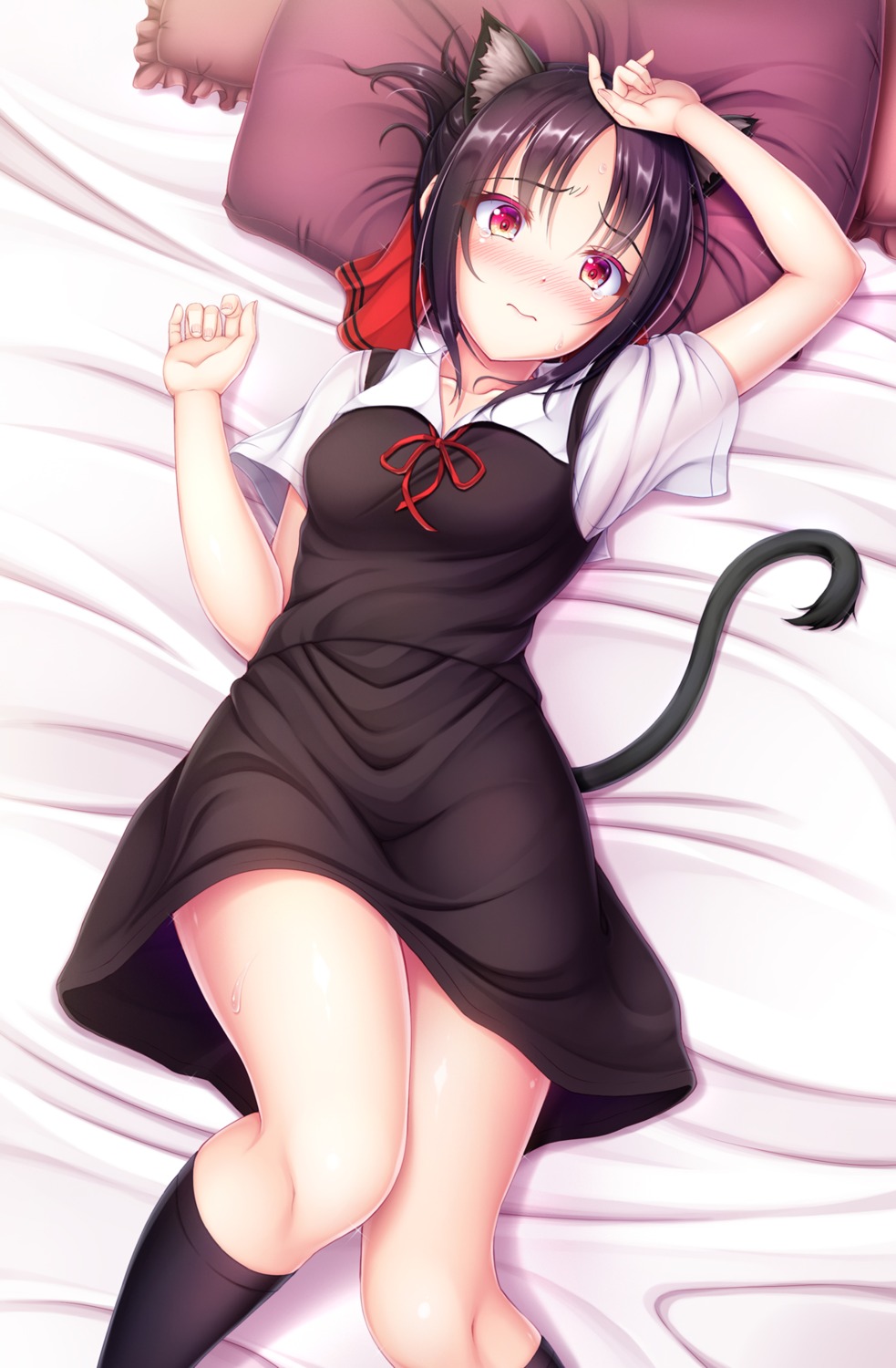 animal_ears, hiro_(725611), kaguya-sama_wa_kokurasetai_~tensai-tachi_no_renai_zunousen~, nekomimi, seifuku, shinomiya_kaguya, skirt_lift, tail