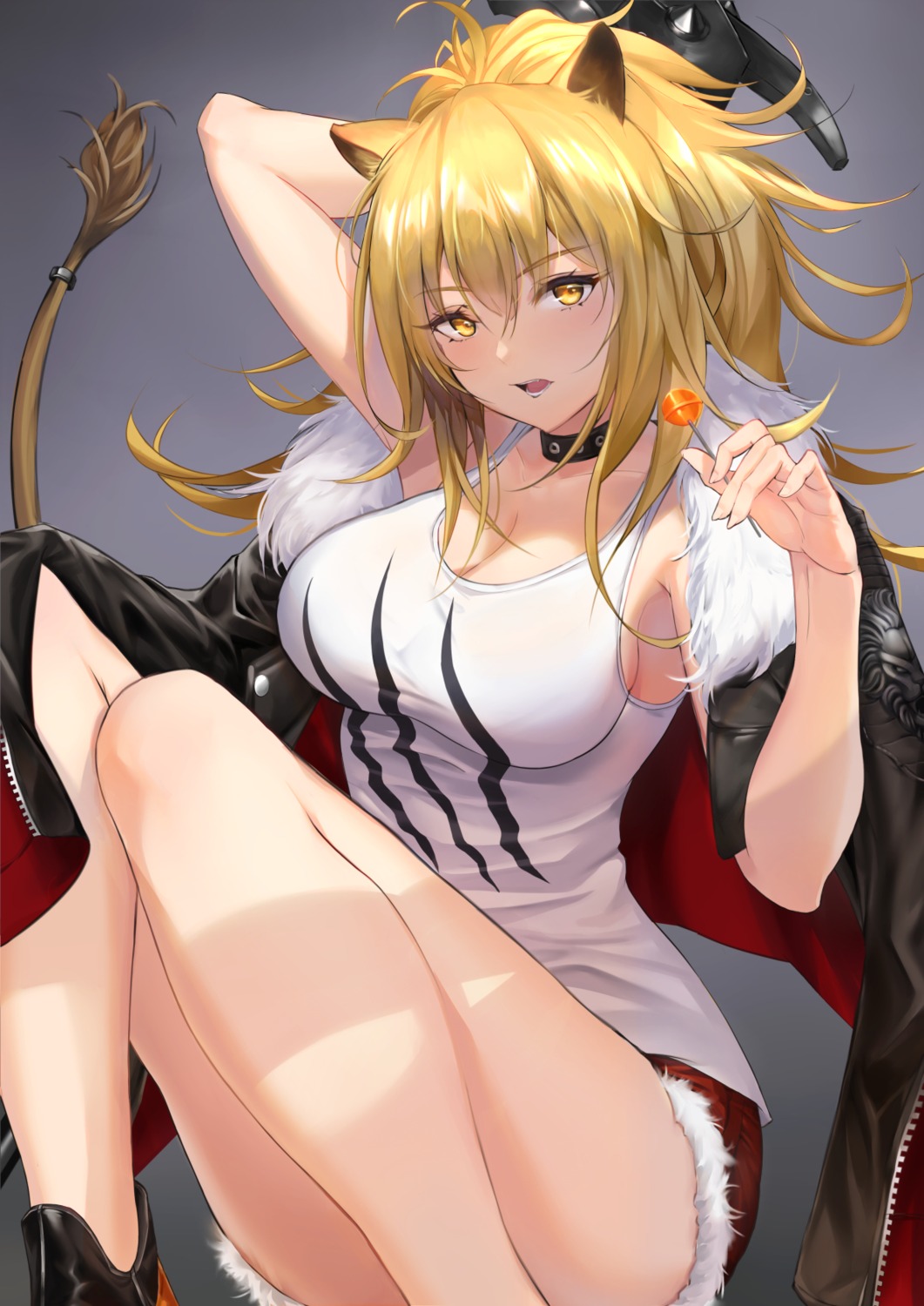 animal_ears, arknights, cleavage, ko-ma, siege_(arknights), tail