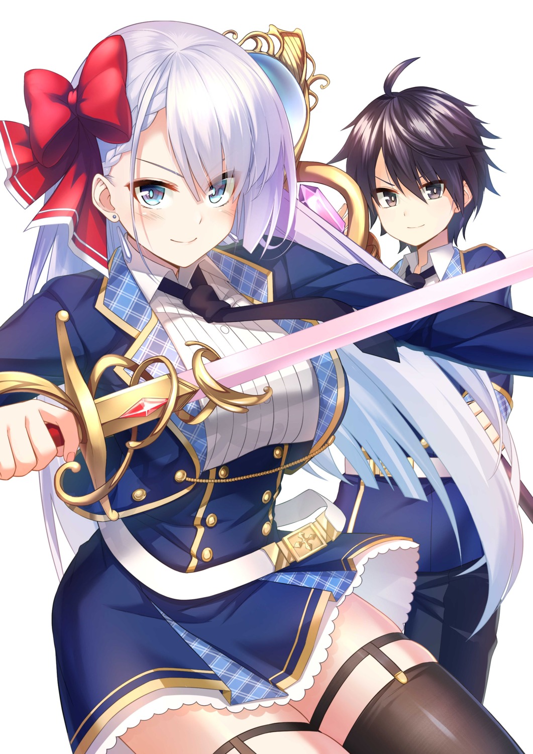garter, keigen_hichou, leonis_death_magnus, riselia_ray_crystalia, seifuku, seiken_gakuin_no_maken_tsukai, skirt_lift, stockings, sword, thighhighs, weapon