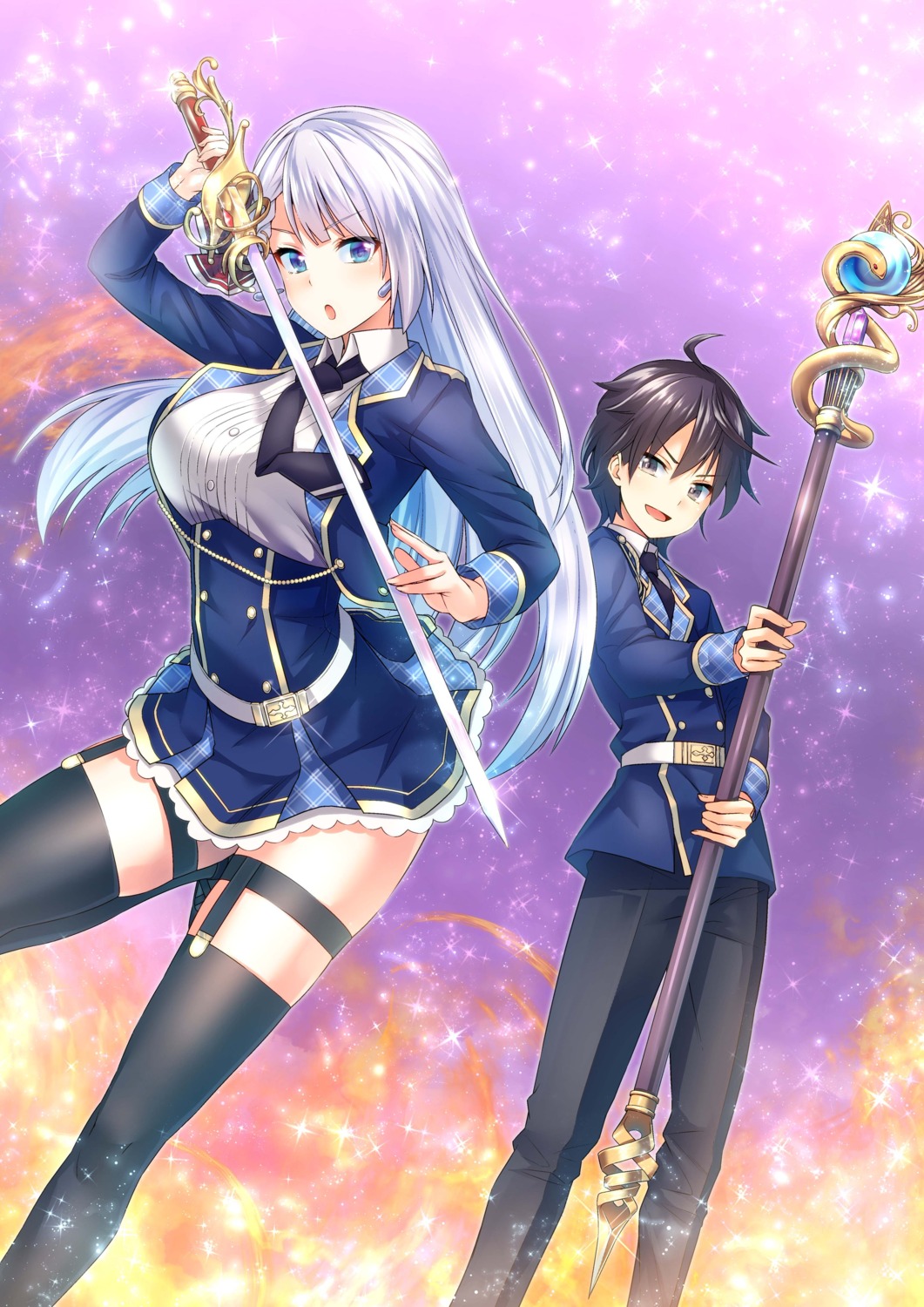 garter, keigen_hichou, leonis_death_magnus, riselia_ray_crystalia, seifuku, seiken_gakuin_no_maken_tsukai, stockings, sword