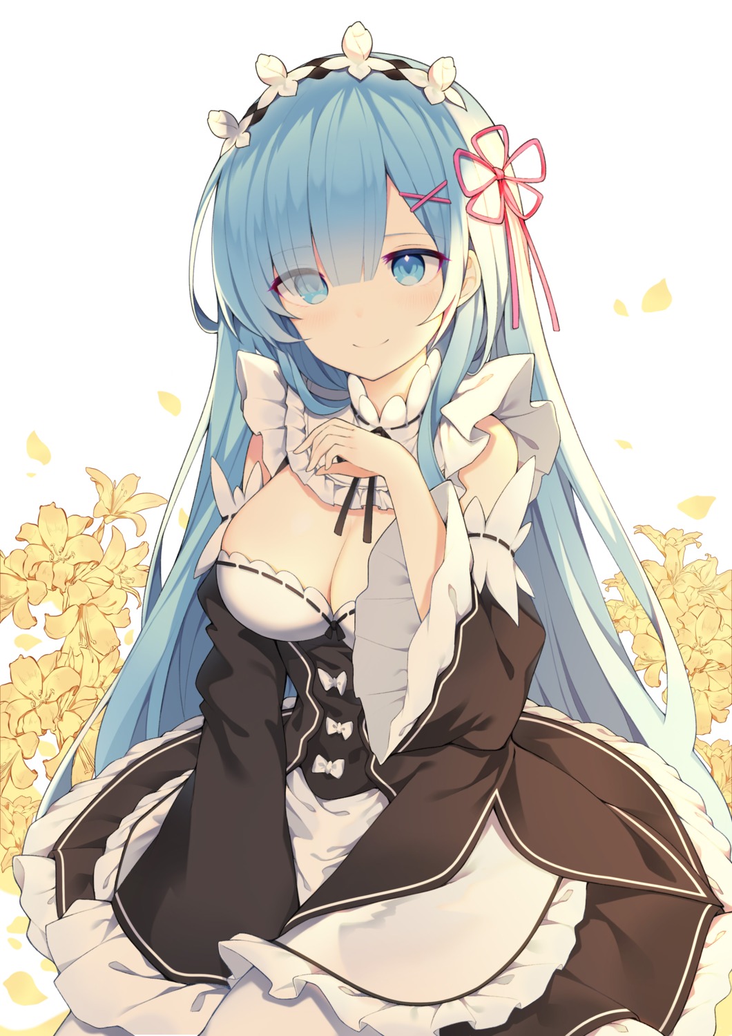 cleavage, maid, paaru, re:zero_kara_hajimeru_isekai_seikatsu, rem_(re_zero)