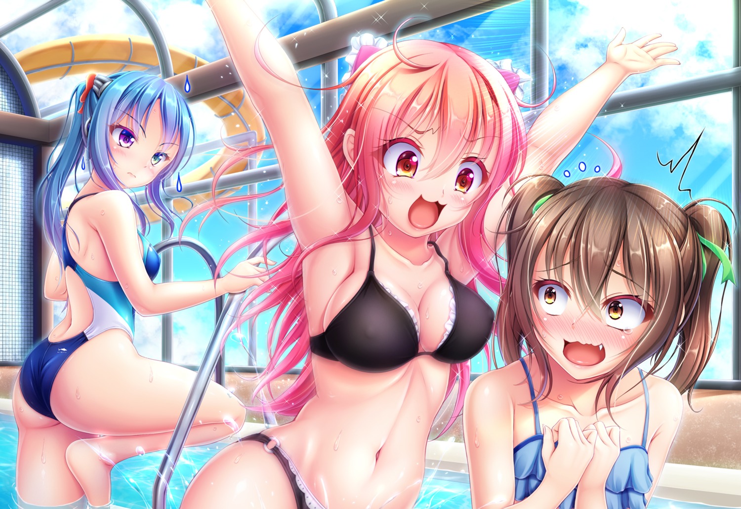 ass, bikini, breast_hold, hiro_(725611), swimsuits, wet