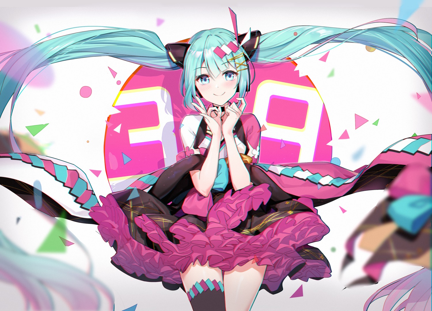 hatsune_miku, headphones, hokuotzu, magical_mirai, thighhighs, vocaloid